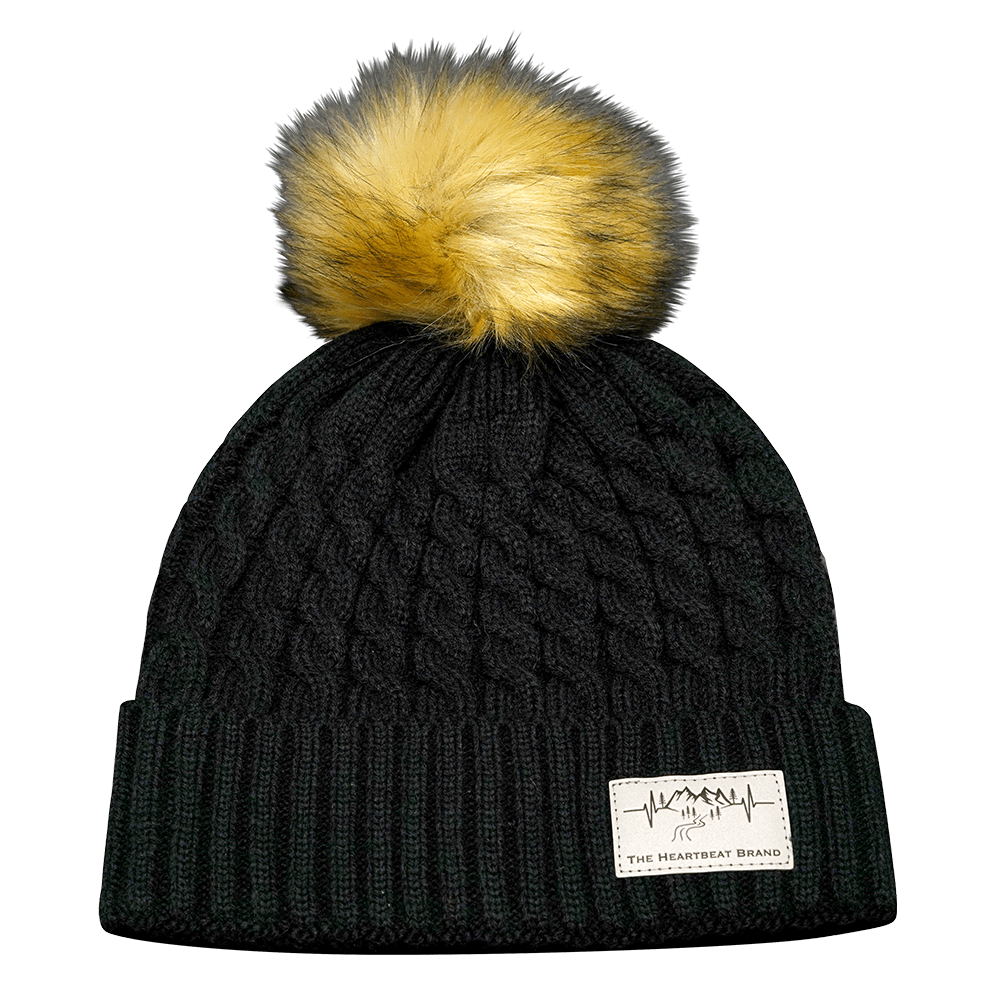 The Heartbeat Brand Mountains Beanie - Pom - Black — main product shot