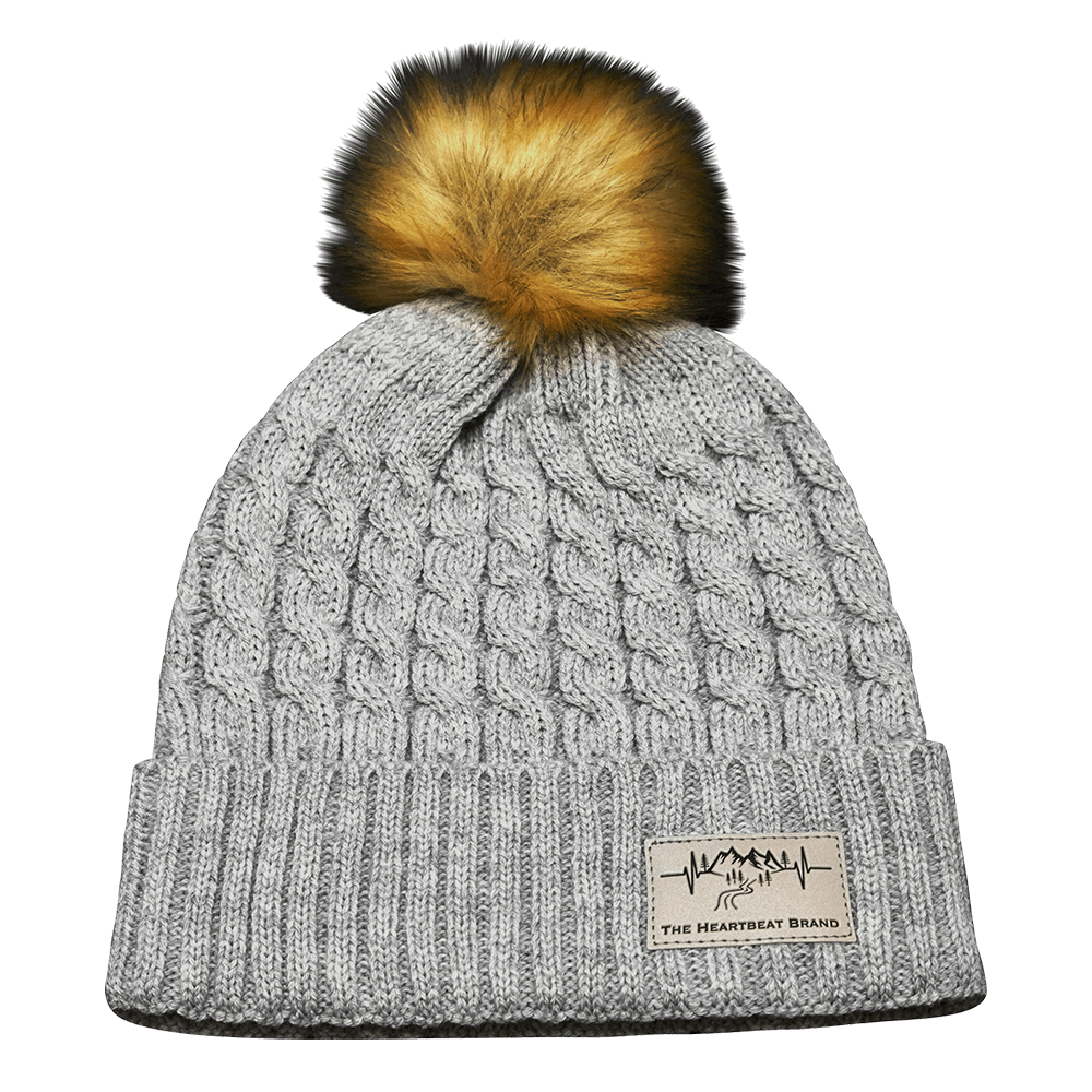 The Heartbeat Brand Mountains Beanie - Pom - Gray — main product shot