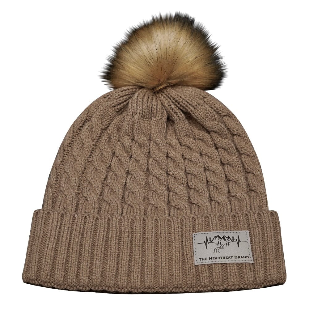 The Heartbeat Brand Mountains Beanie - Pom - Tan — main product shot