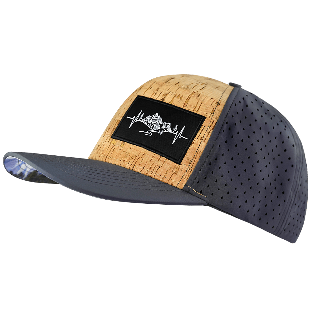 The Heartbeat Brand Mountains Hat - Baseball Hat Fit - Cork - Charcoal - Laser Mesh — side view