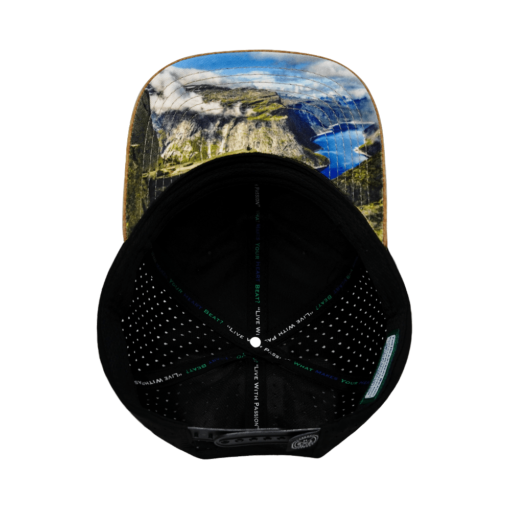 Mountains Hat - Baseball Hat Fit - Tan Textured / Black - Laser Mesh