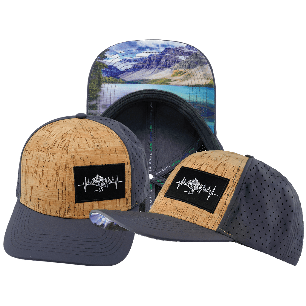 The Heartbeat Brand Mountains Hat - Baseball Hat Fit - Cork - Charcoal - Laser Mesh — main product shot