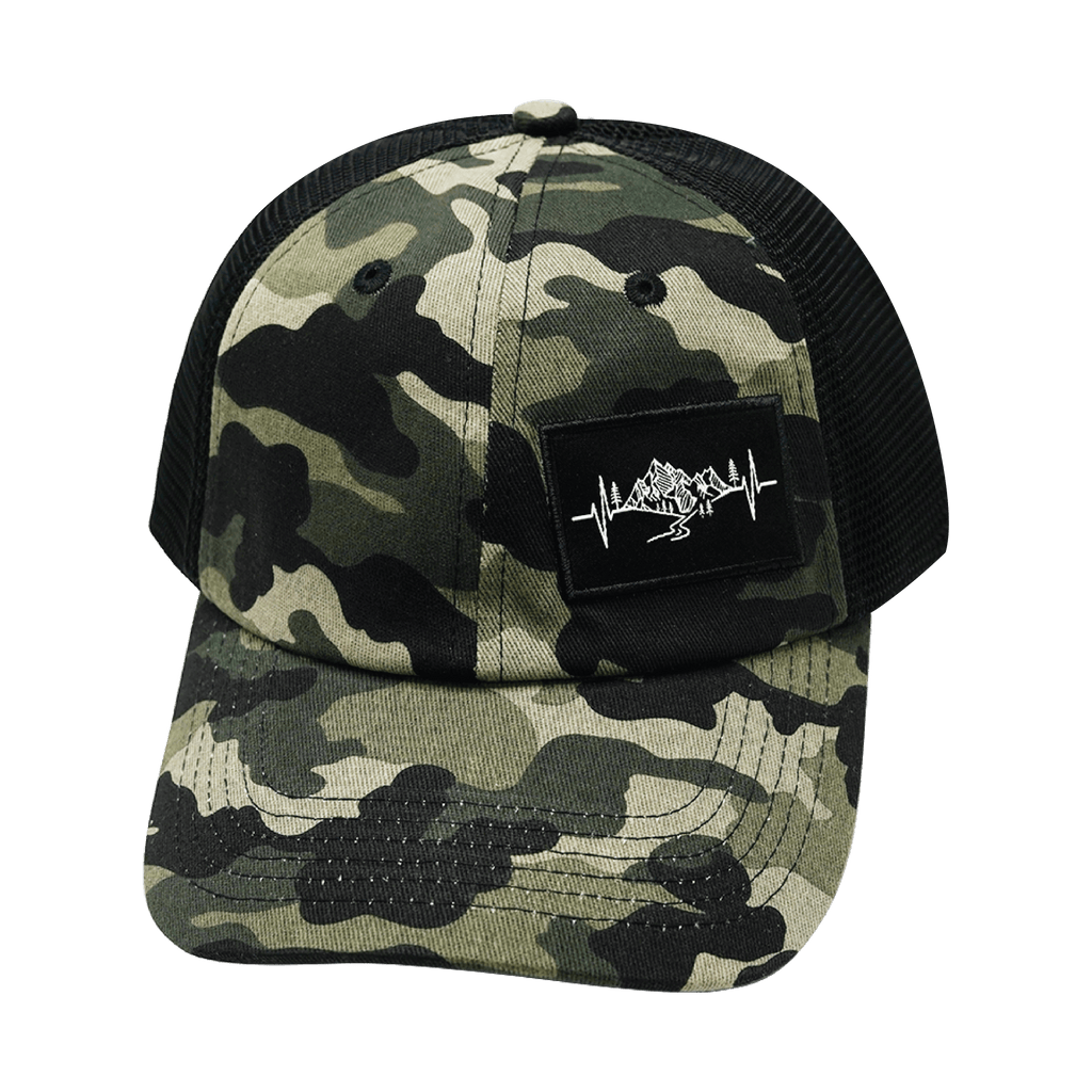 Mountains Hat - Dad Hat - Camo / Black - Soft Trucker Mesh