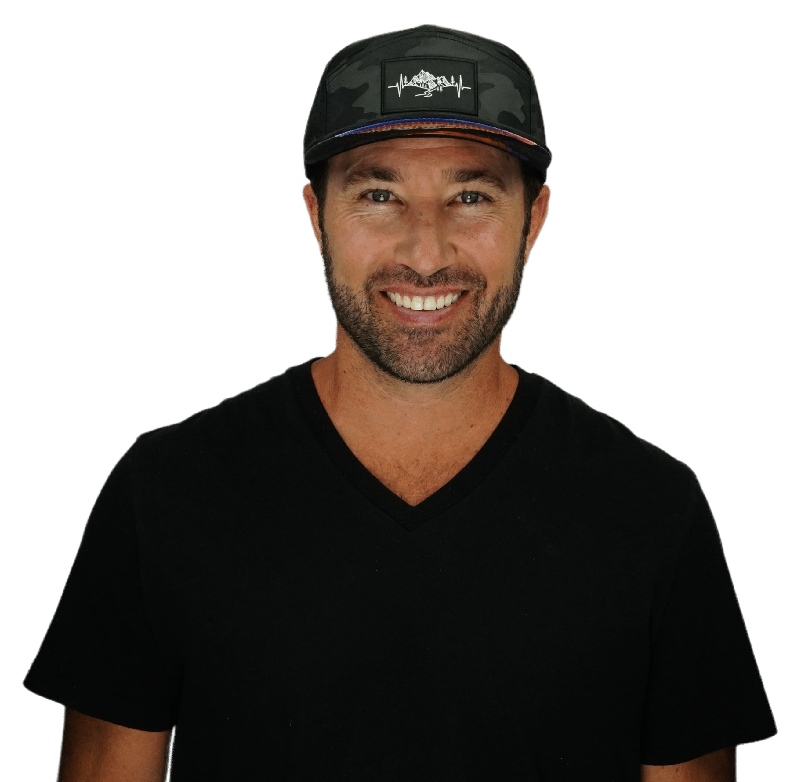The Heartbeat Brand Mountains Hat - Flat Bill - Black Camo - Laser Mesh — Black detail