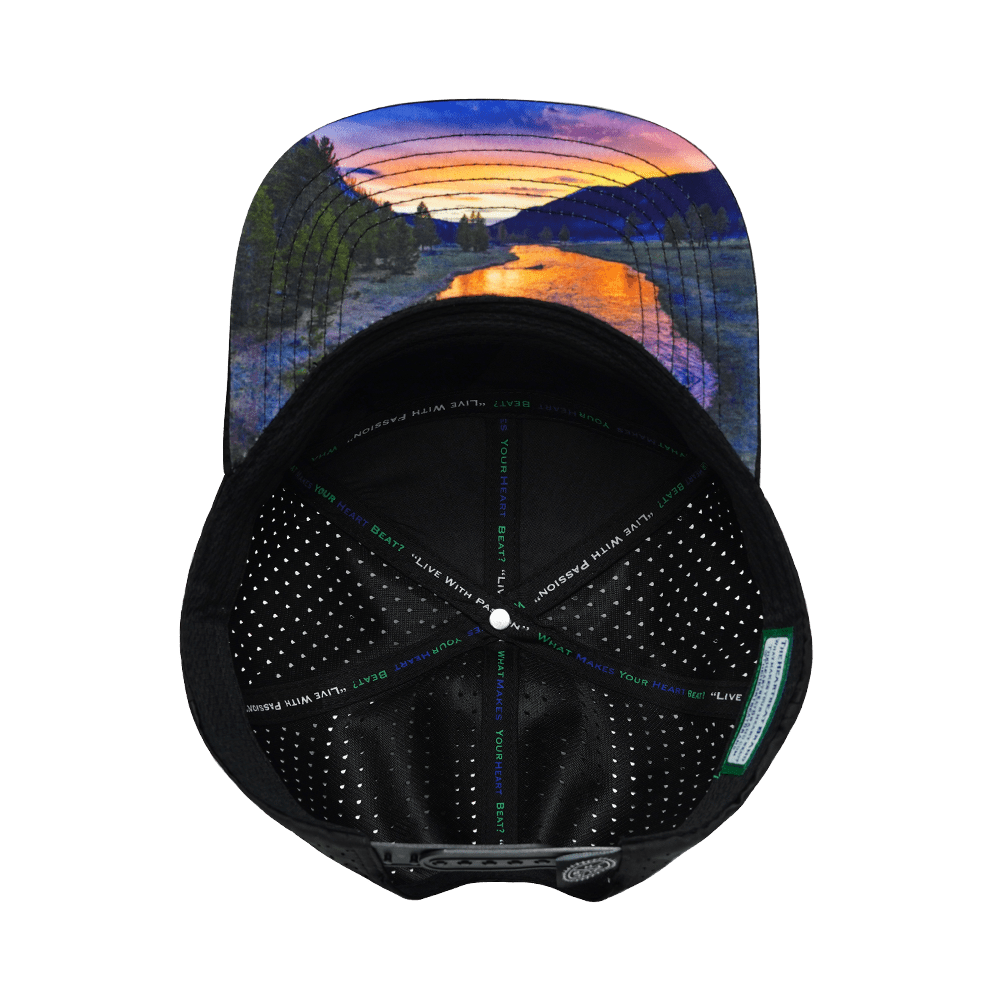The Heartbeat Brand Mountains Hat - Flat Bill - Black Camo - Laser Mesh — detail shot 6