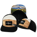 The Heartbeat Brand Mountains Hat - Flat Bill - Cork - Black / Cream - Laser Mesh — main product shot