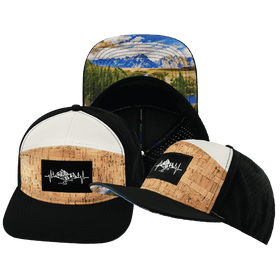 Mountains Hat - Flat Bill - Cork - Black / Cream - Laser Mesh