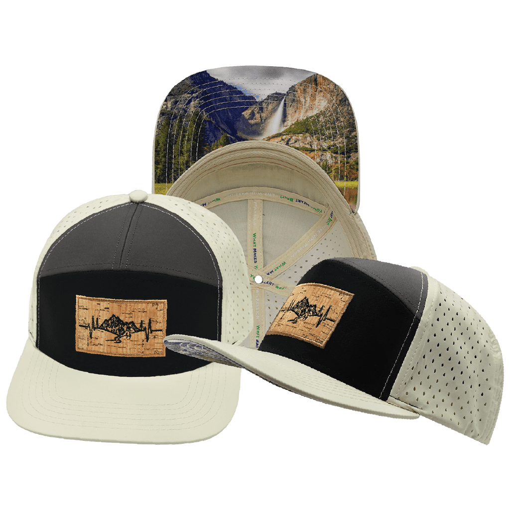The Heartbeat Brand Mountains Hat - Flat Bill - Cream / Black / Charcoal - Laser Mesh — main product shot