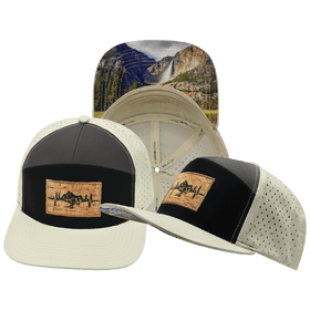 Mountains Hat - Flat Bill - Cream / Black / Charcoal - Laser Mesh