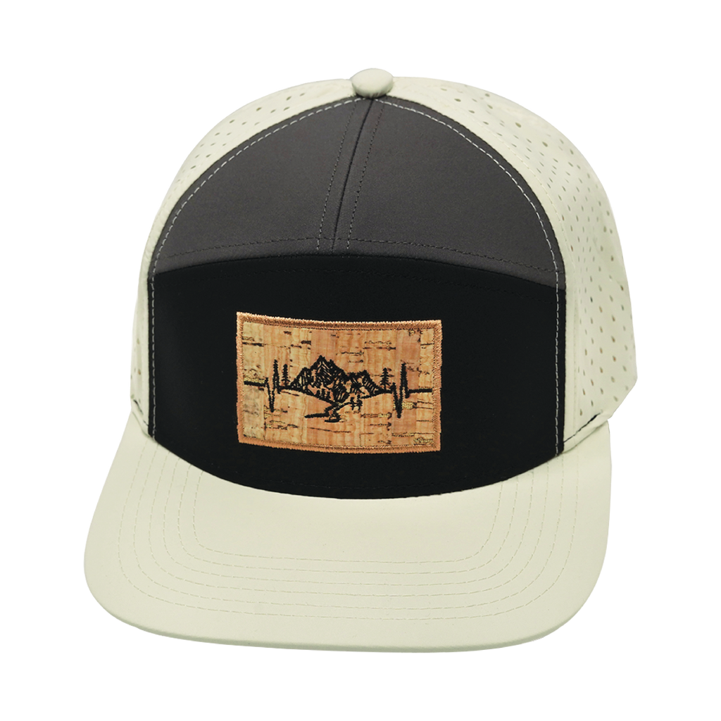 The Heartbeat Brand Mountains Hat - Flat Bill - Cream / Black / Charcoal - Laser Mesh — back view