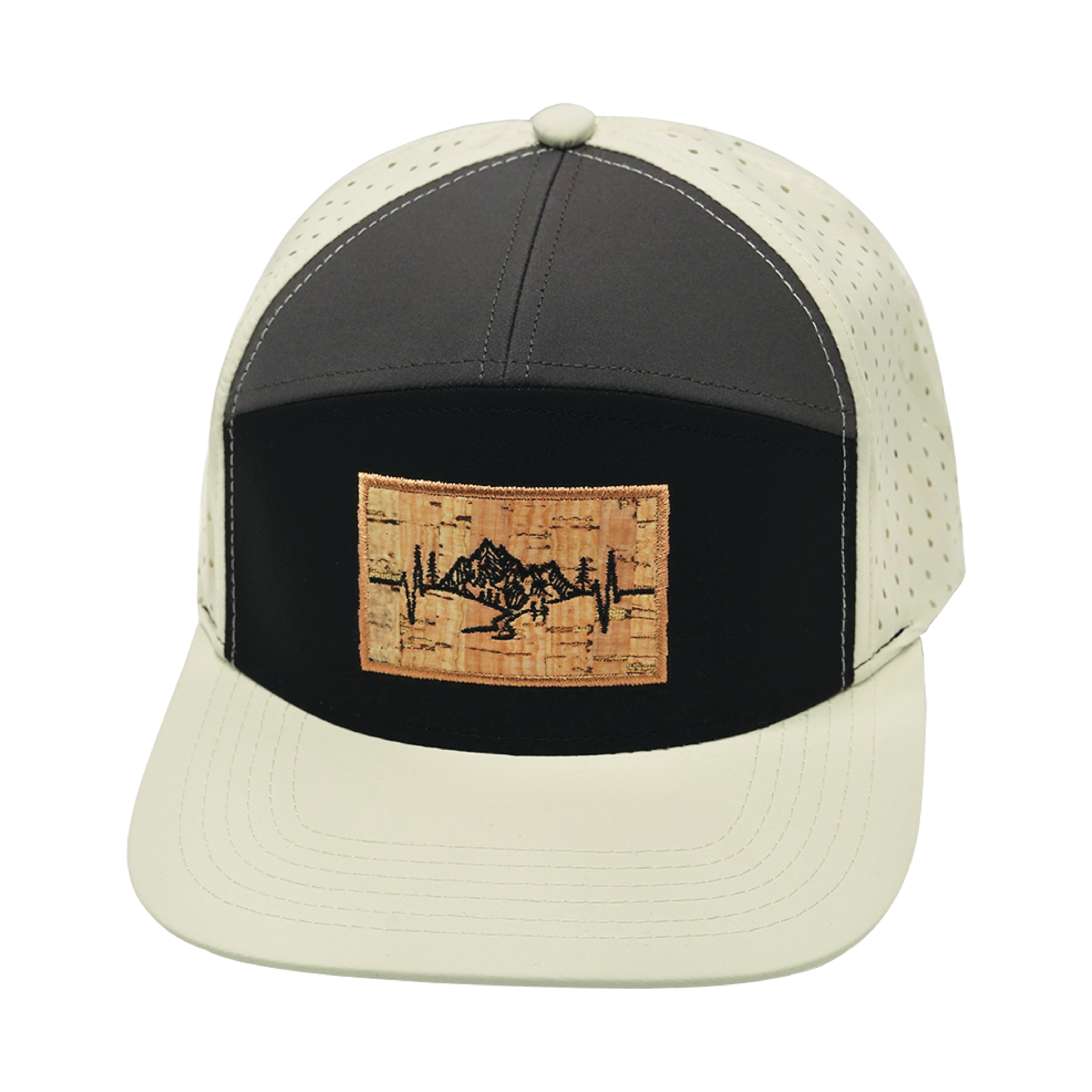 The Heartbeat Brand Mountains Hat - Flat Bill - Cream / Black / Charcoal - Laser Mesh — back view