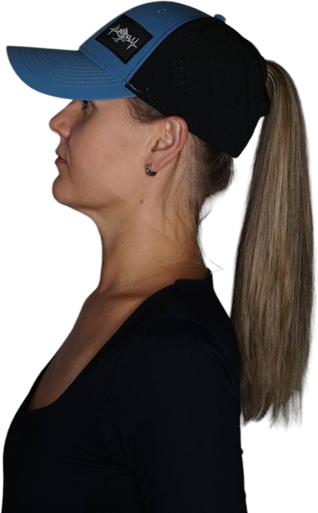 Mountains Hat - Low Profile - Ponytail - Blue / Black - Laser Mesh