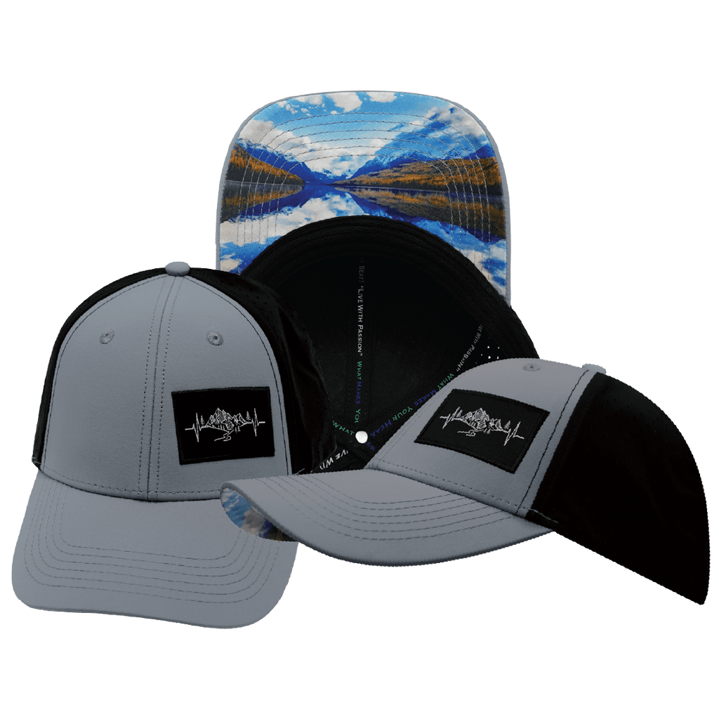 The Heartbeat Brand Mountains Hat - Low Profile - Ponytail - Gray Blue / Black - Laser Mesh — comparison shot