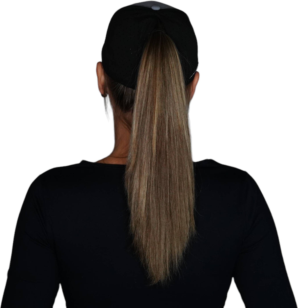 The Heartbeat Brand Mountains Hat - Low Profile - Ponytail - Gray Blue / Black - Laser Mesh — back view