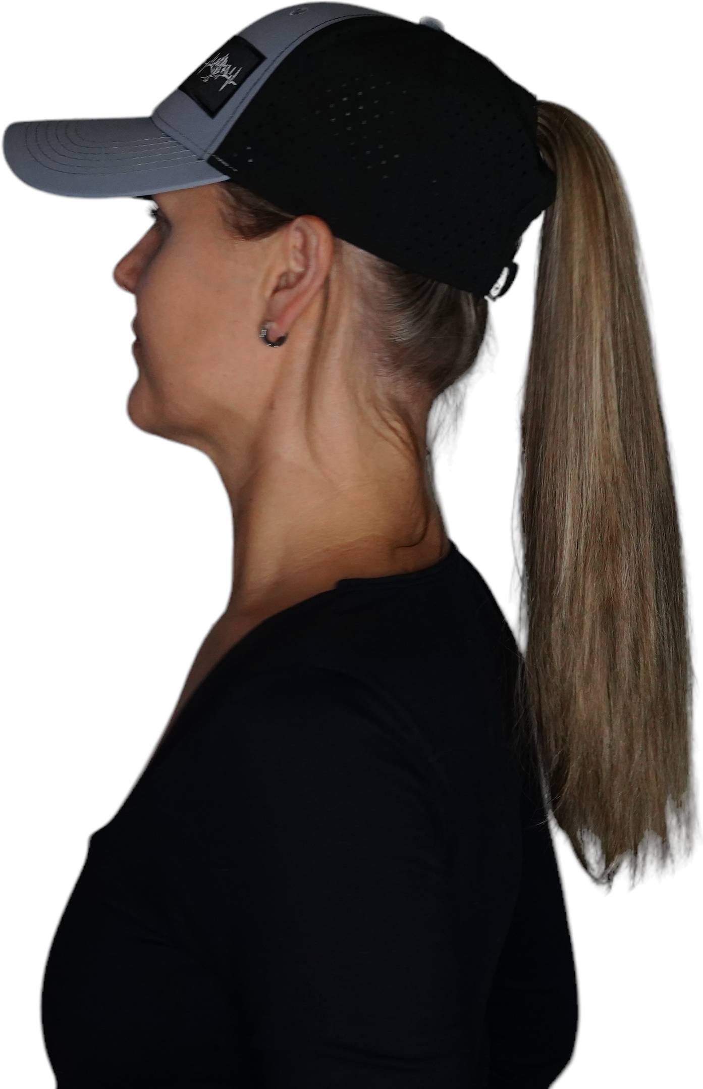The Heartbeat Brand Mountains Hat - Low Profile - Ponytail - Gray Blue / Black - Laser Mesh — side view