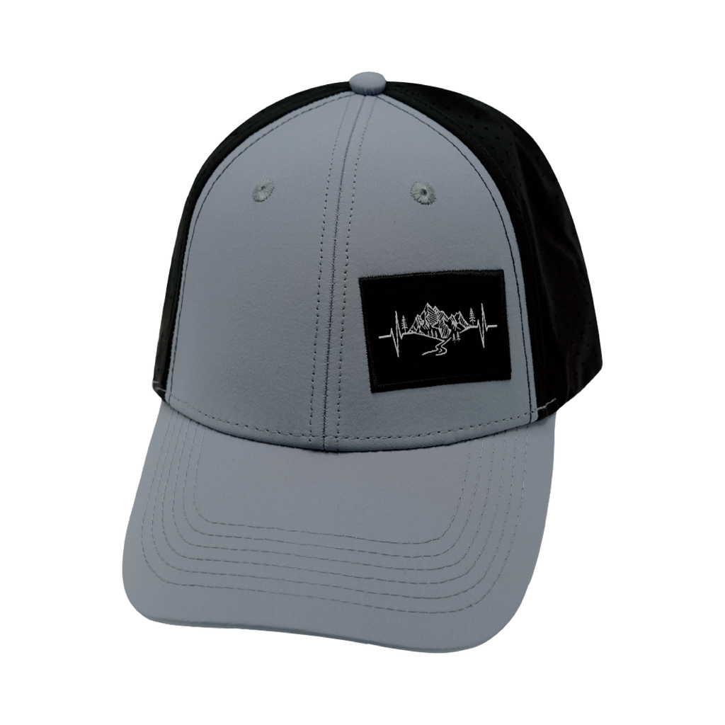 The Heartbeat Brand Mountains Hat - Low Profile - Ponytail - Gray Blue / Black - Laser Mesh — size reference