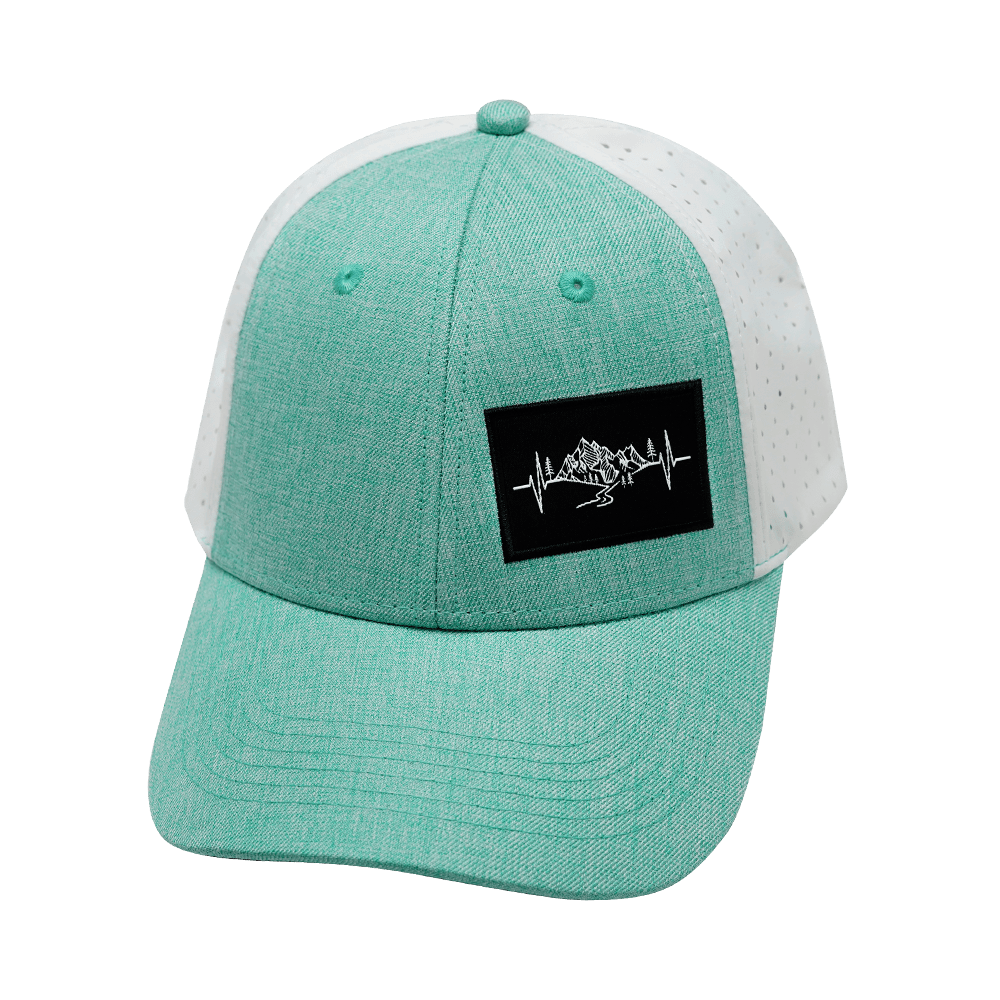 Mountains Hat - Low Profile - Ponytail - Teal / White - Laser Mesh