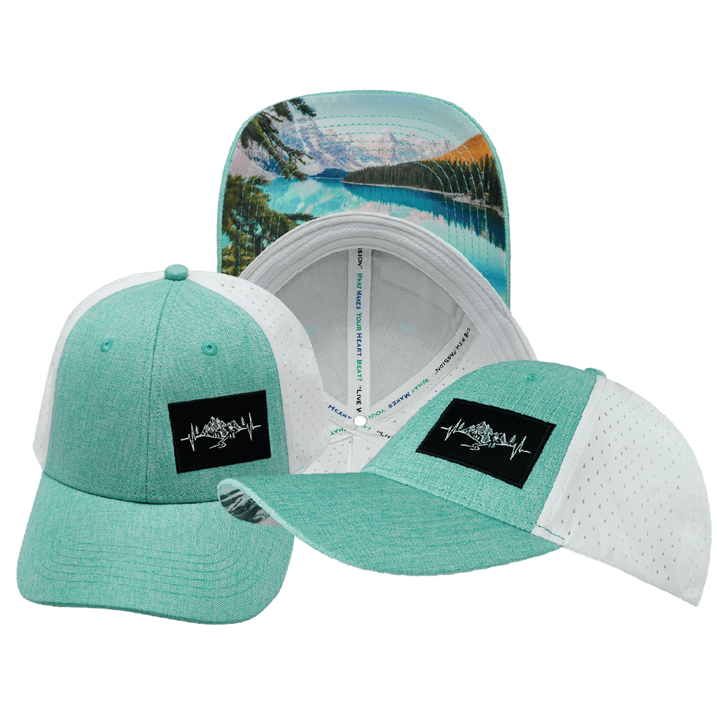 Mountains Hat - Low Profile - Ponytail - Teal / White - Laser Mesh