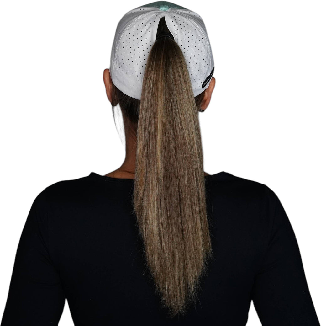 Mountains Hat - Low Profile - Ponytail - Teal / White - Laser Mesh