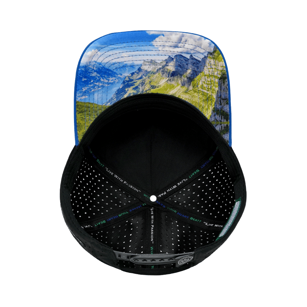 The Heartbeat Brand Mountains Hat - Trucker Hat - Royal Blue / Black - Laser Mesh — alternative angle