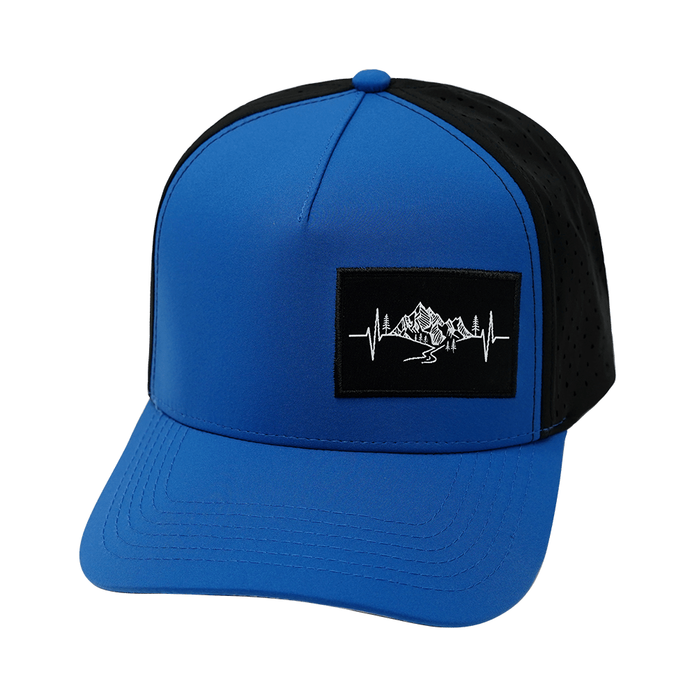 The Heartbeat Brand Mountains Hat - Trucker Hat - Royal Blue / Black - Laser Mesh — back view