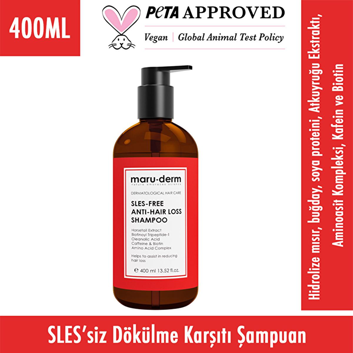 Maruderm Anti Hair Loss Shampoo: Sulfate-Free Formula for Hair Growth, Thinning Hair, and Strengthening with Biotin and Caffeine - 400ml