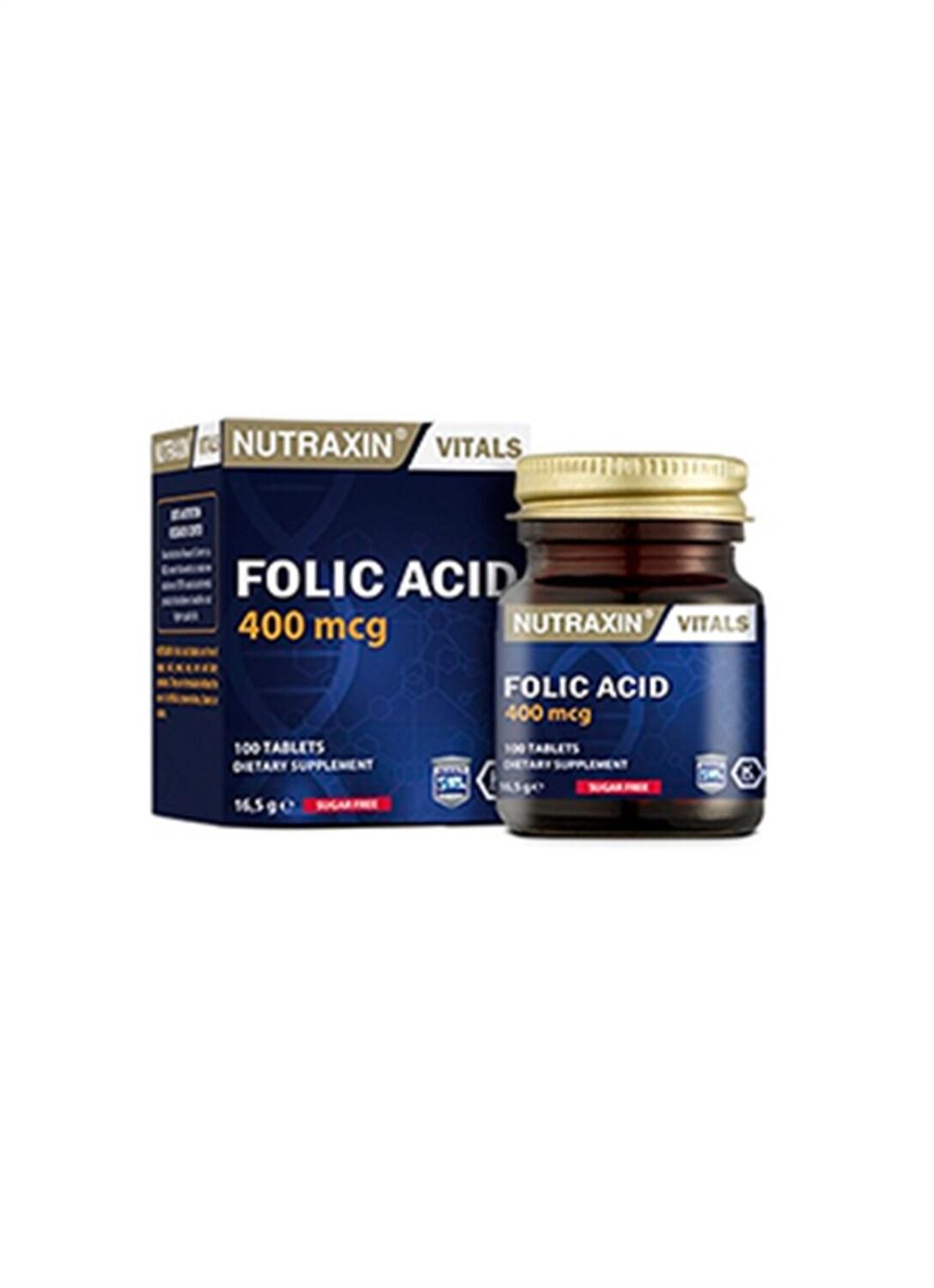 Nutraxin Folic Acid 400 mcg Dietary Supplement - 100 Tablets, Vegan & Allergen-Free
