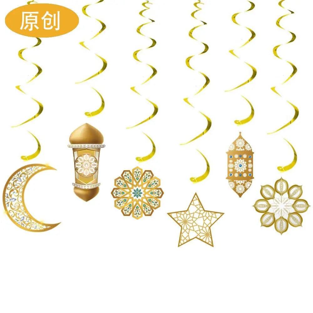 Mariam's Collection MR019 Eid Mubarak Spiral Banner,Ramadan Home Decor, 6 pcs — main product shot