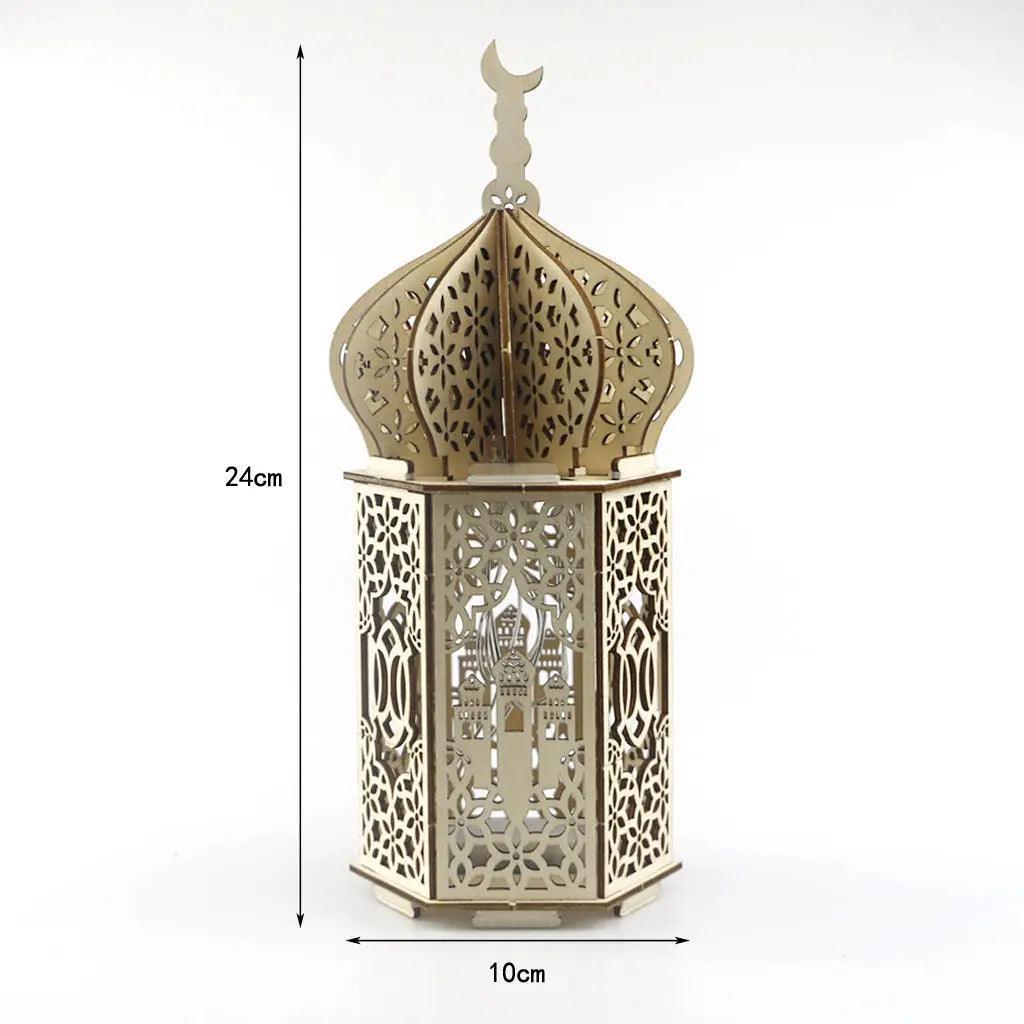 Mariam's Collection MR023 Eid Mubarak LED Wooden Lantern Ramadan Decoration — Mariam's Collection branding close-up