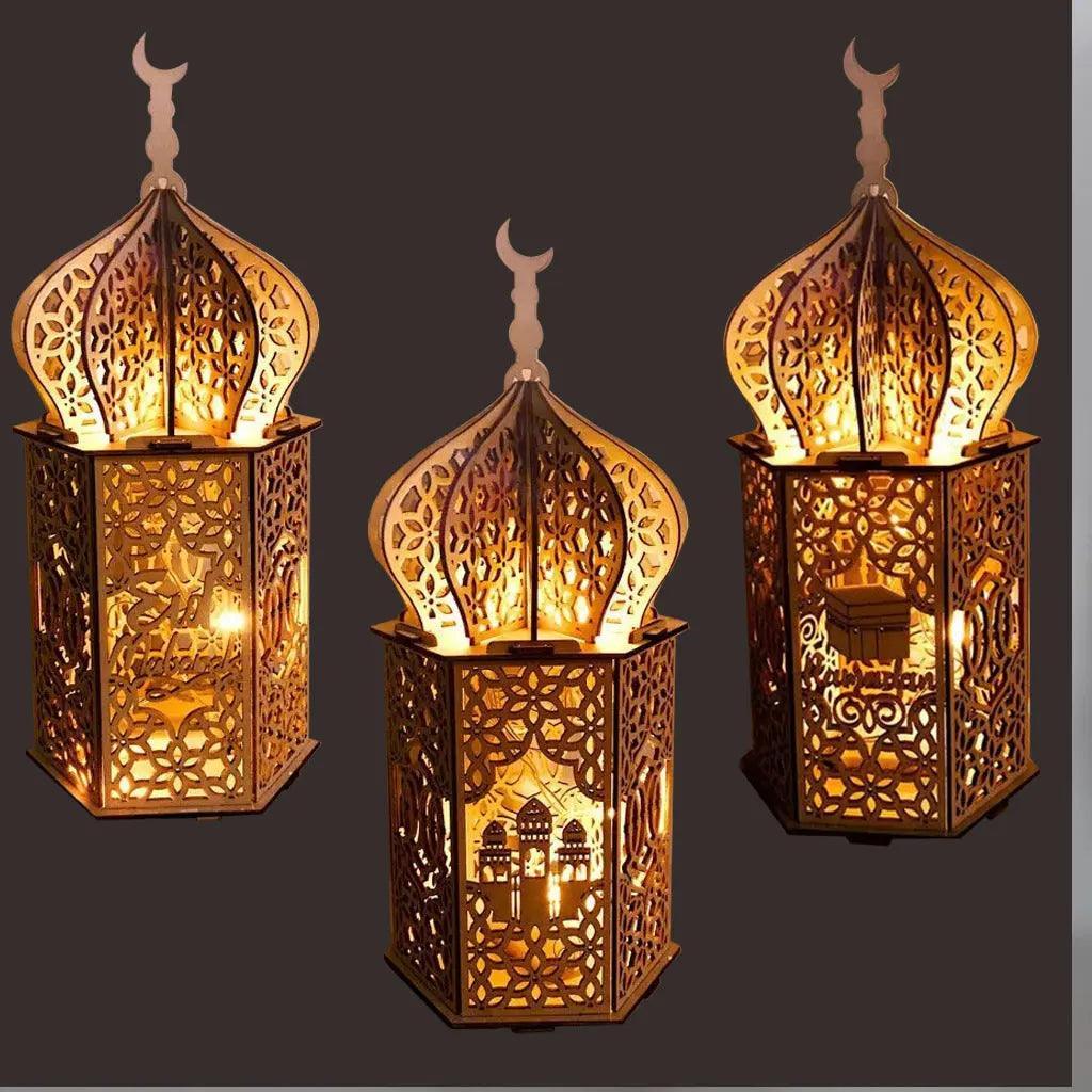 Mariam's Collection MR023 Eid Mubarak LED Wooden Lantern Ramadan Decoration — main product shot