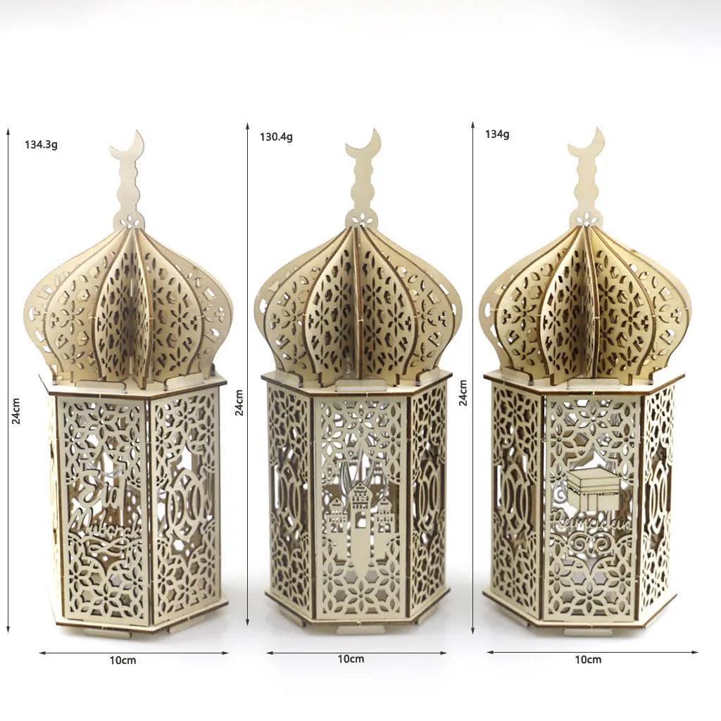 Mariam's Collection MR023 Eid Mubarak LED Wooden Lantern Ramadan Decoration — construction detail