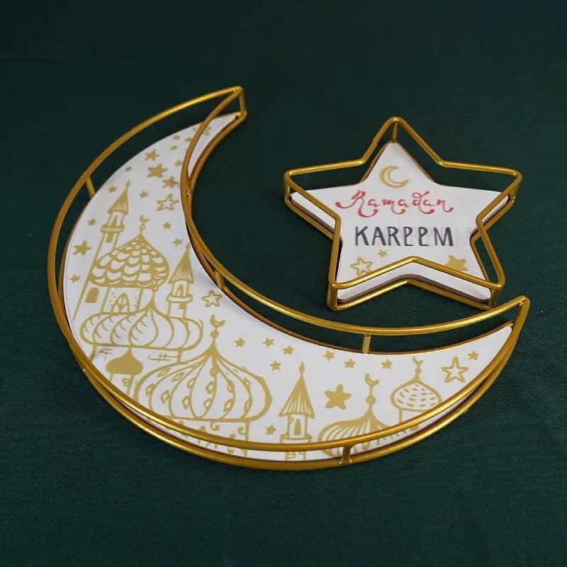 Mariam's Collection Mariam's Collection MR029 Ramadan Tray, Iron Festive Moon Tray — Mariam's Collection branding close-up