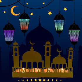 MR042 EID MUBARAK Castle Iron Candlestick Moon Star Light