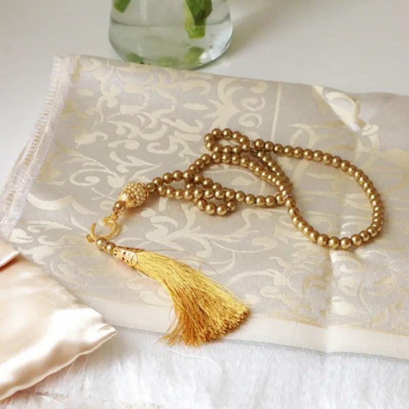 Mariam's Collection Mariam's Collection Luxury Prayer Mat and Tasbeeh Set (MR048) — lifestyle worn / used context