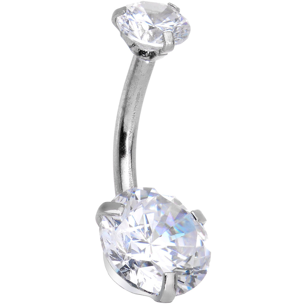 BodyCandy Clear Gem Feather Trio Dangle Belly Ring — detail close-up