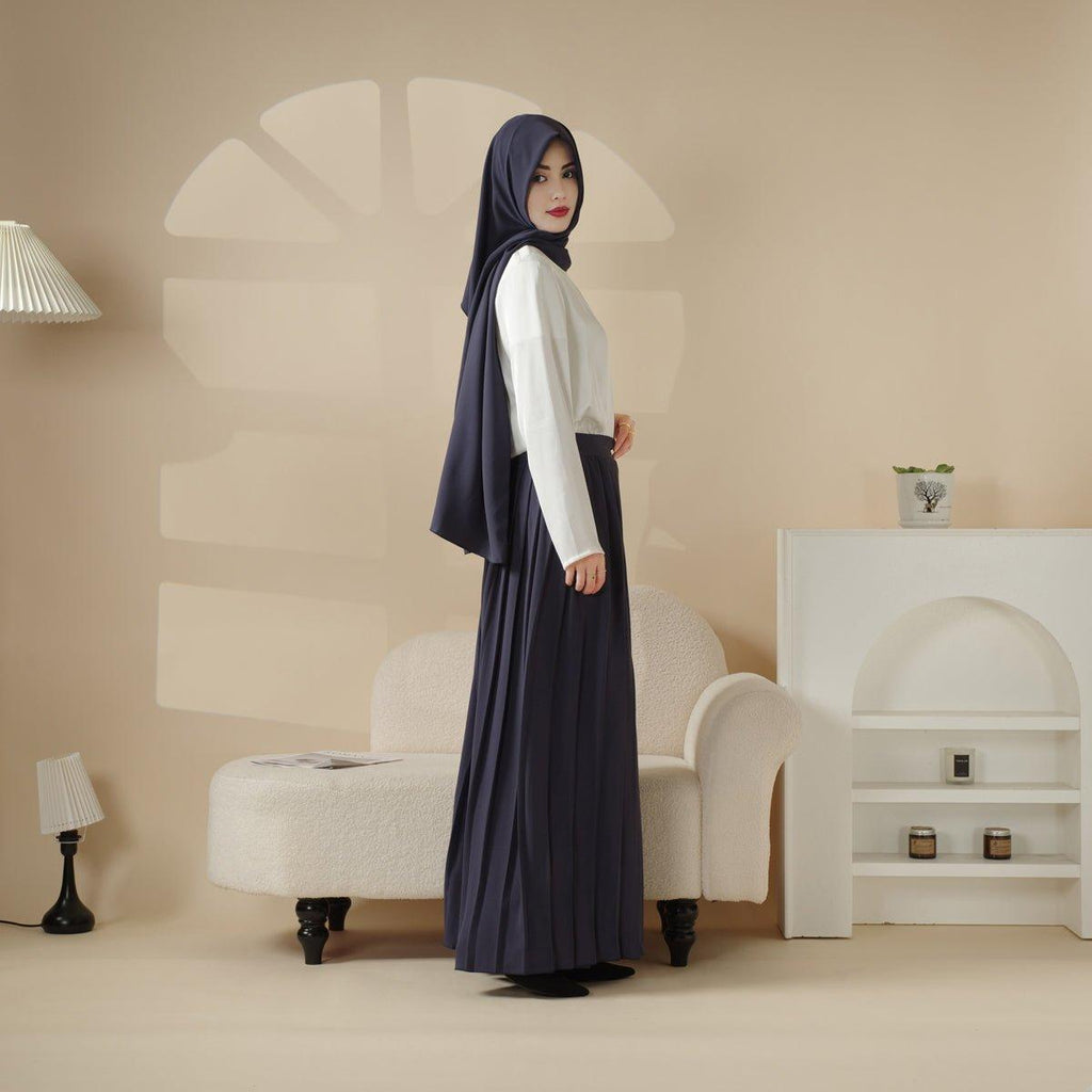 Mariam's Collection Pleated Overskirt, Wide-Cut Pants & Matching Hijab Set (MS025) — product on model