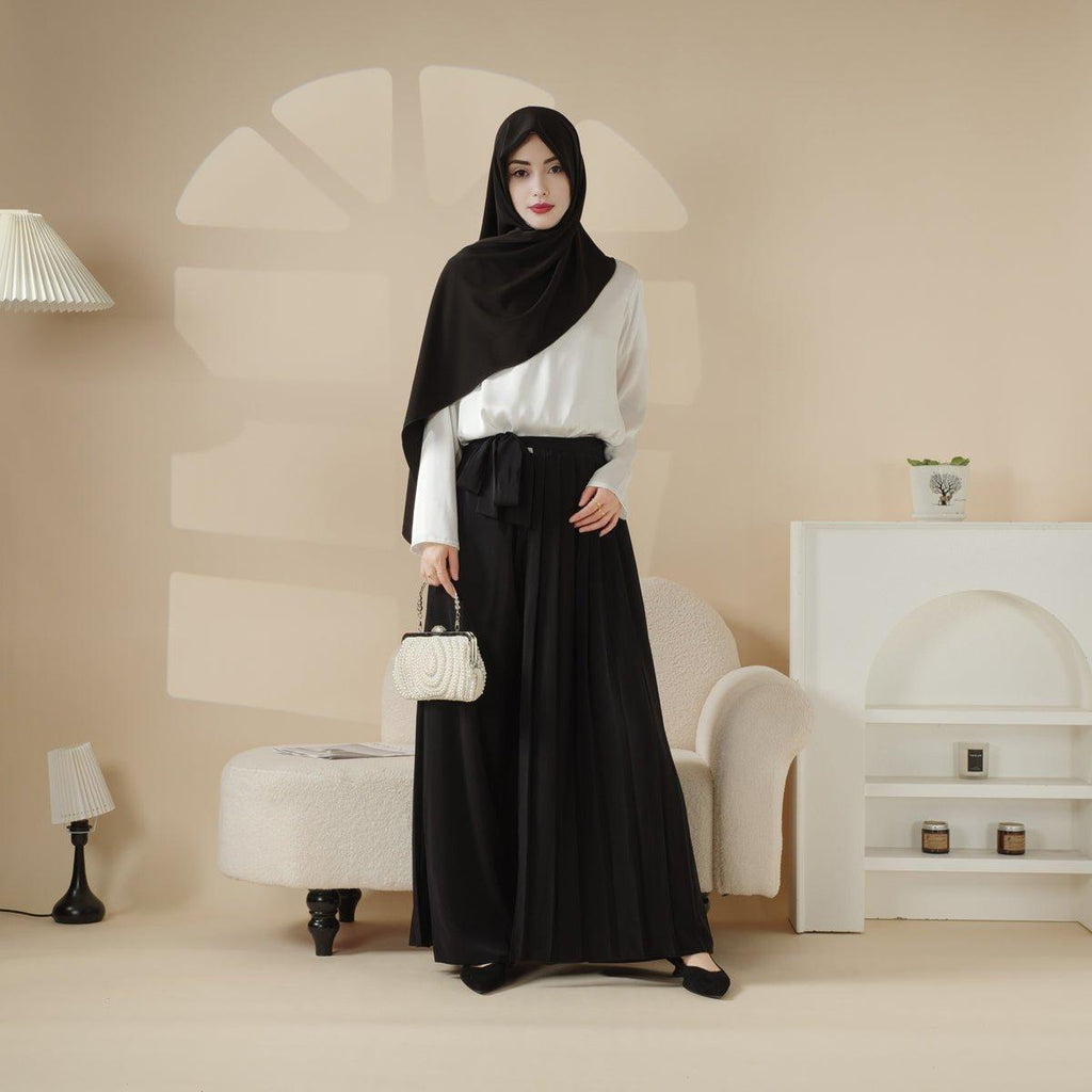 Mariam's Collection Pleated Overskirt, Wide-Cut Pants & Matching Hijab Set (MS025) — detail shot 7