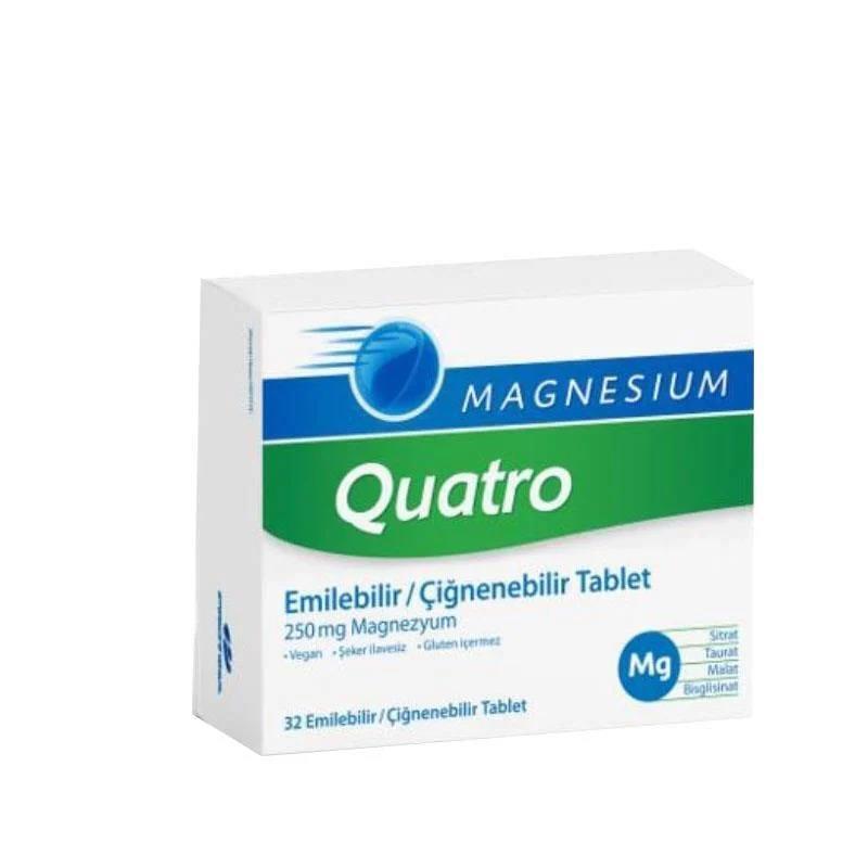 Quatro Magnesium Quatro 32 Chewable Tablets - Magnesium for Dietary Needs, Relieves Deficiency, Easy to Consume