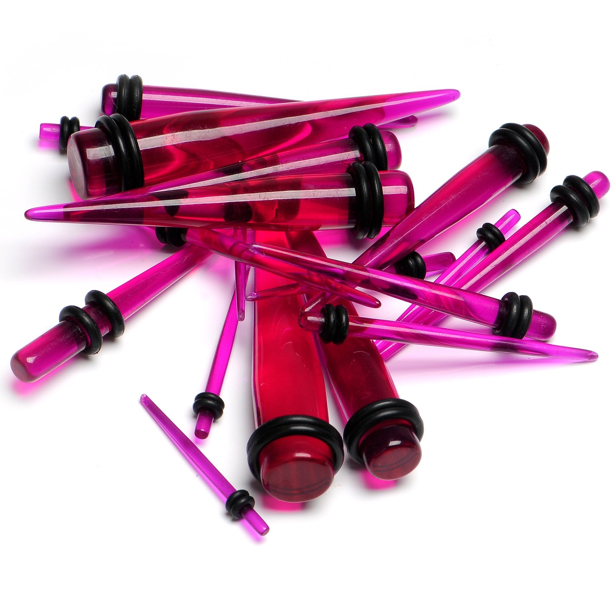 BodyCandy 14 to 00G Fuchsia Acrylic Straight Taper Set 18 Piece Stretching Kit — main product shot