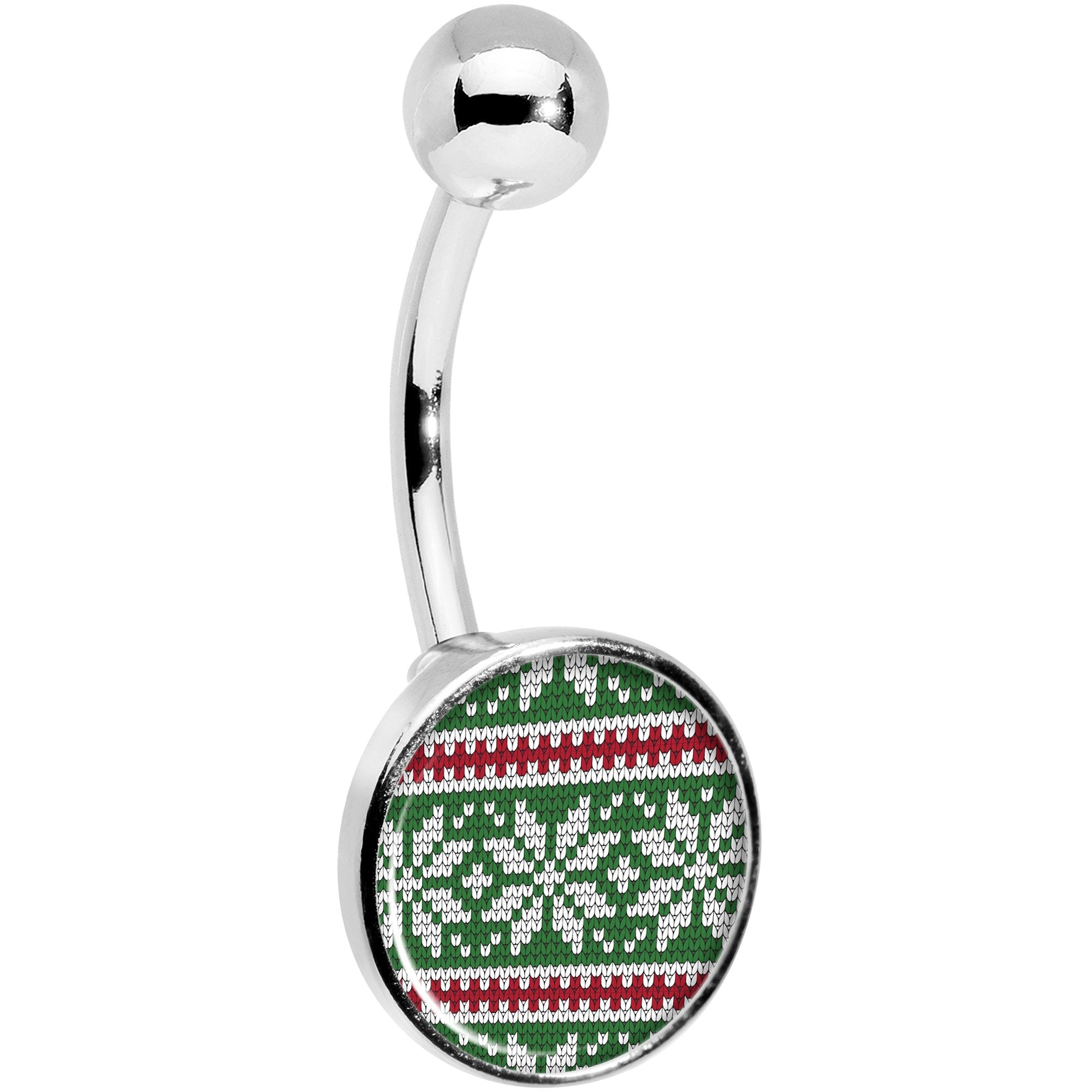 BodyCandy Green Red Christmas Sweater Belly Ring — lifestyle context