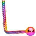 BodyCandy 2mm Ball End Rainbow IP So Twisted L Shaped Nose Ring — main product shot