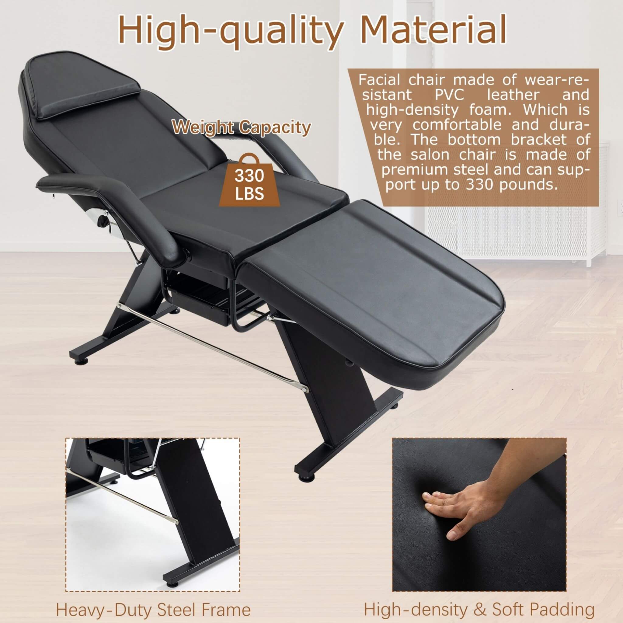 Multi-Purpose 3-Section Adjustable Massage Tattoo Chair With Stool (SAK35617) – SAKSBY WHOLESALE, view 5