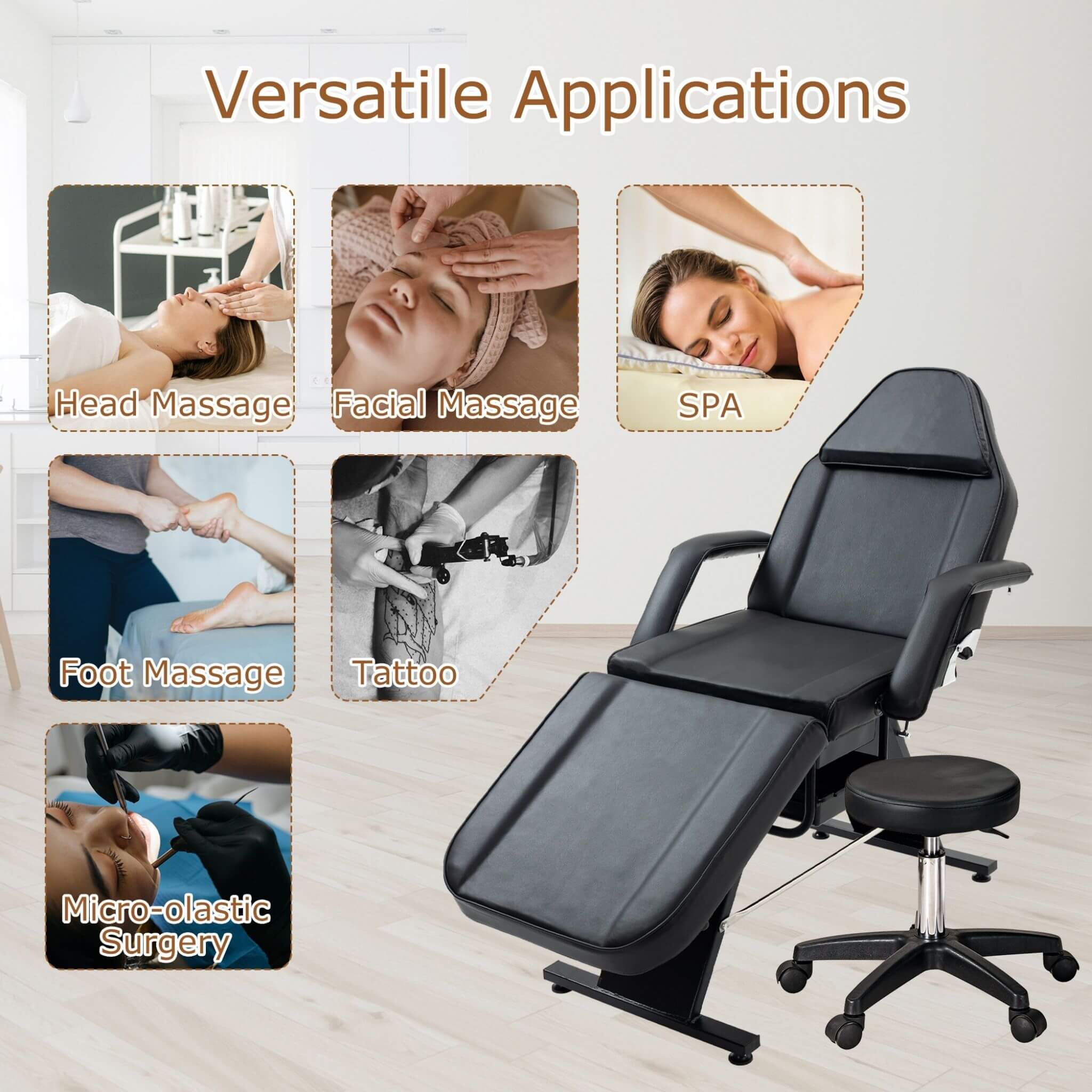 Multi-Purpose 3-Section Adjustable Massage Tattoo Chair With Stool (SAK35617) – SAKSBY WHOLESALE, view 6