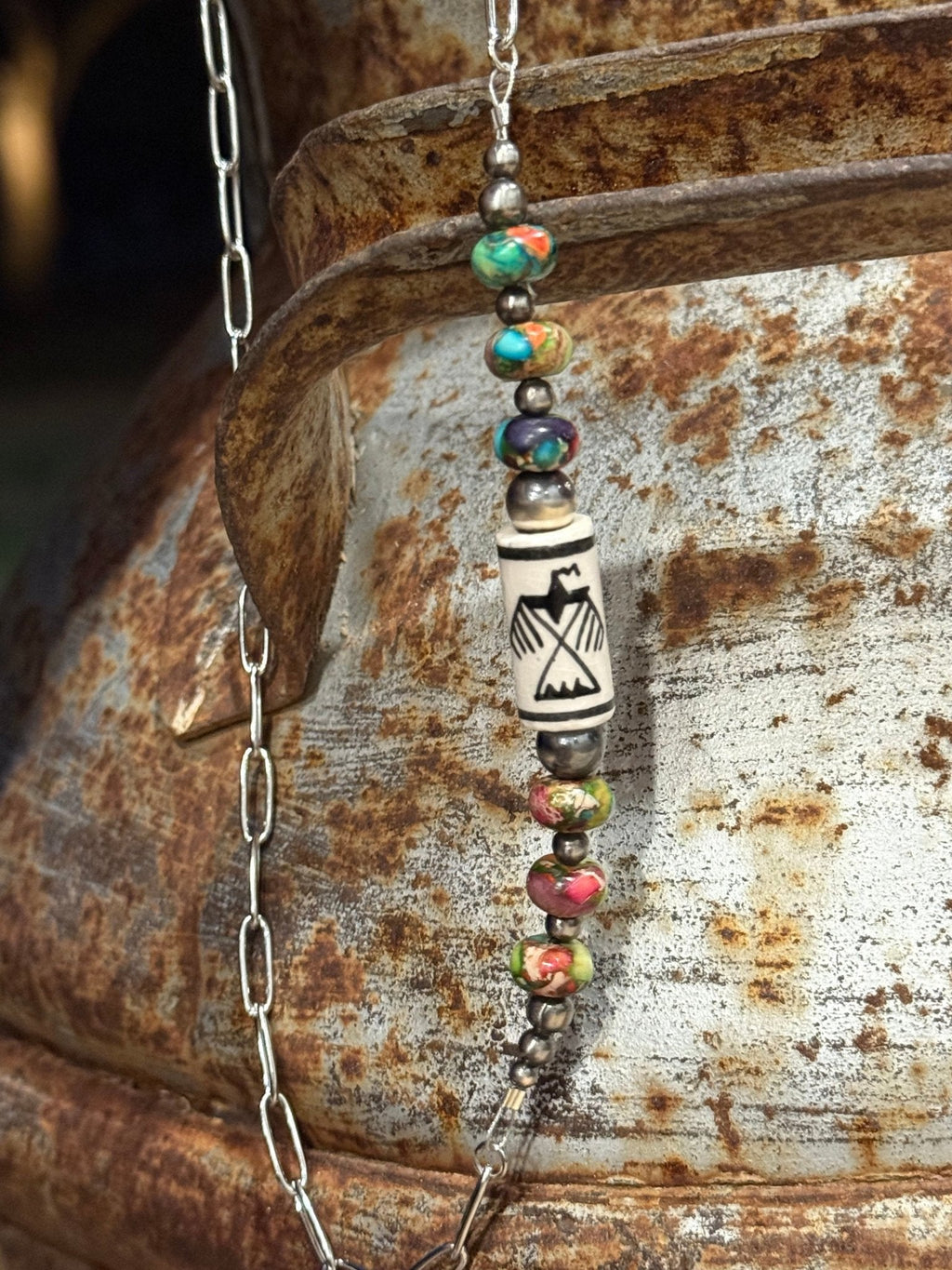 Wild Junkie Sterling Silver Rainbow Thunderbird Paperclip Necklace — lifestyle context
