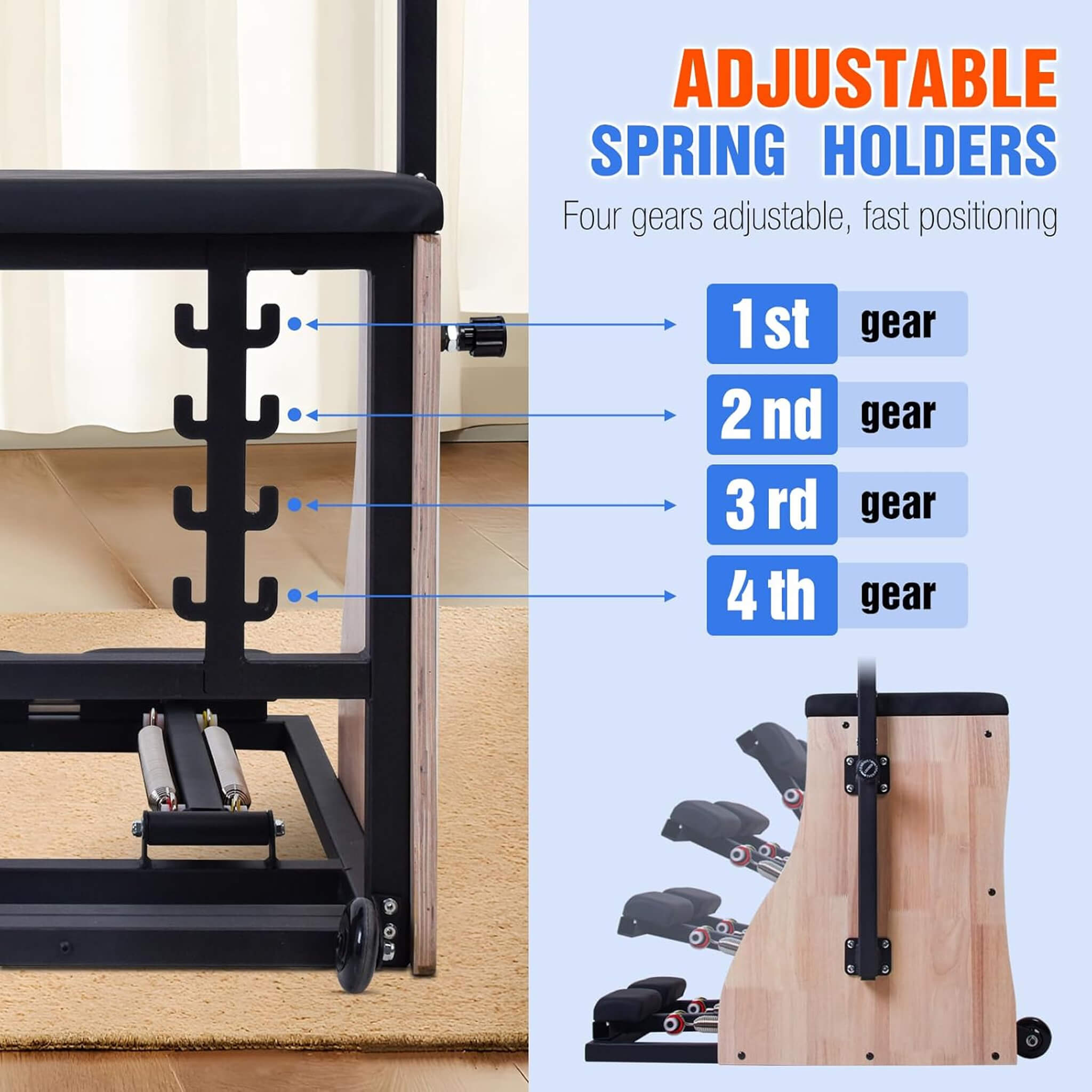 Core Pilates Multifunctional Solid Wood Pilates Reformer Chair With Adjustable Springs And Split Pedals (SAK27581) – SAKSBY W