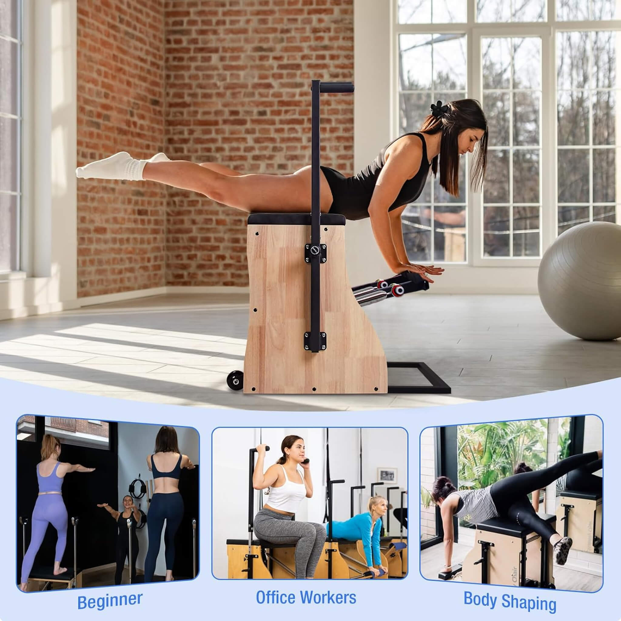 Core Pilates Multifunctional Solid Wood Pilates Reformer Chair With Adjustable Springs And Split Pedals (SAK27581) – SAKSBY W