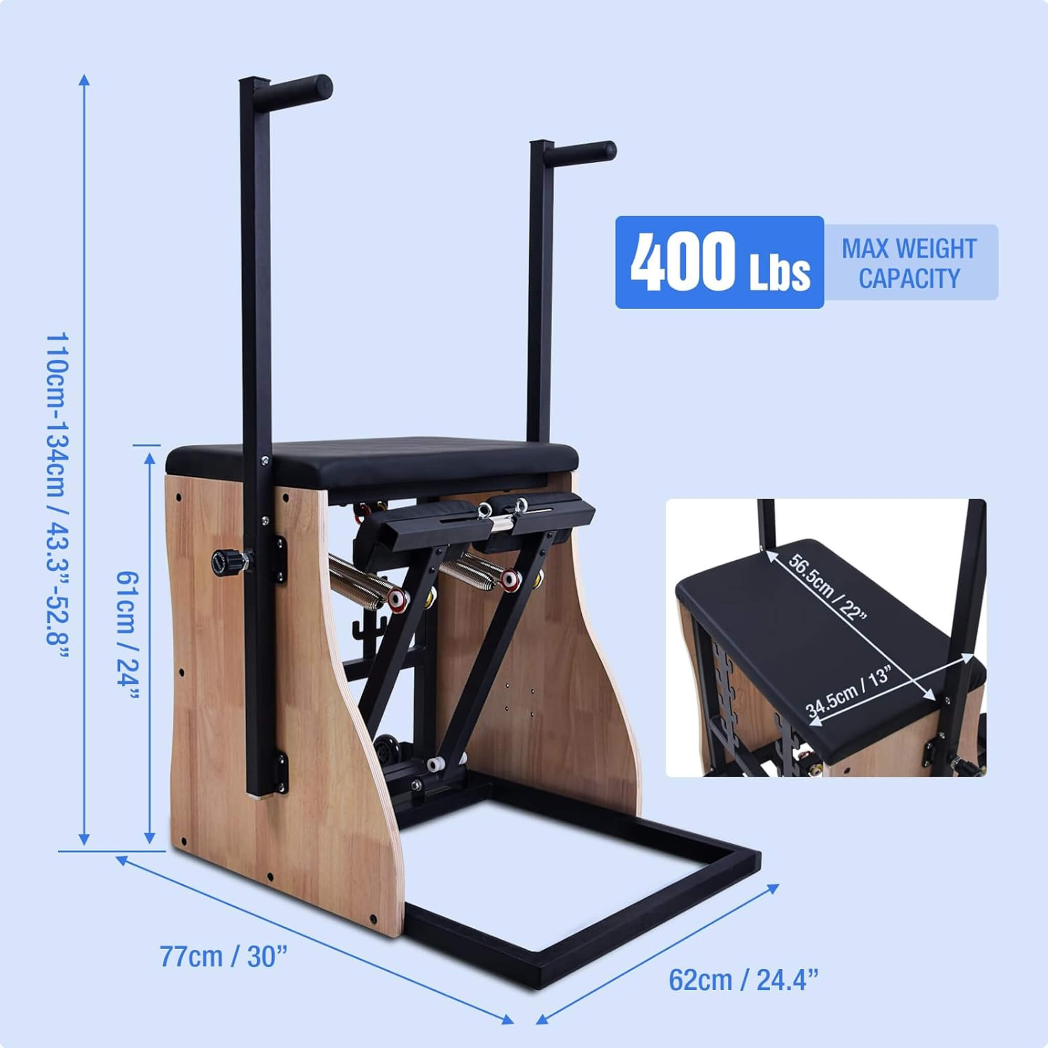 Core Pilates Multifunctional Solid Wood Pilates Reformer Chair With Adjustable Springs And Split Pedals (SAK27581) – SAKSBY W