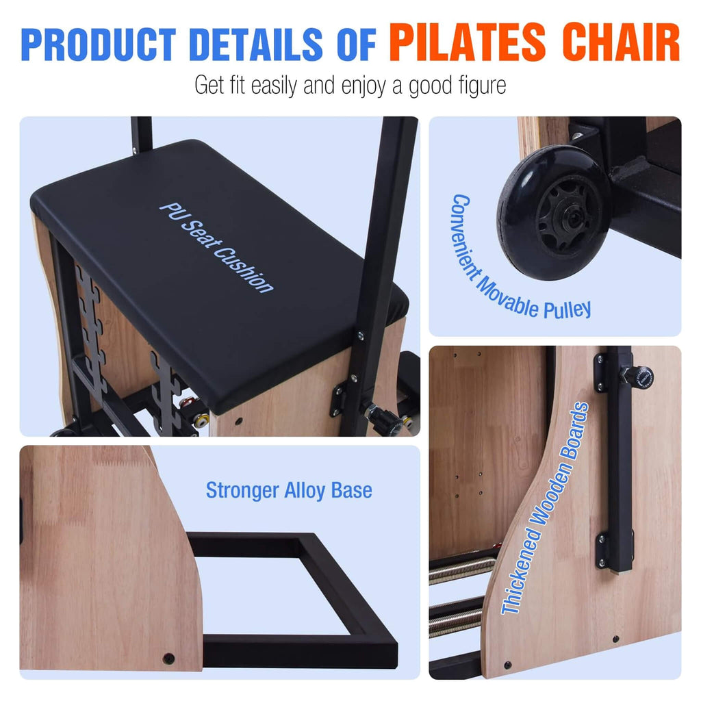 Core Pilates Multifunctional Solid Wood Pilates Reformer Chair With Adjustable Springs And Split Pedals (SAK27581) – SAKSBY W