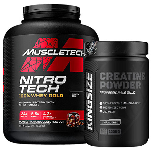Muscletech Nitro-Tech 100% Whey Gold Protein 2270 Gr + Kingsize Nutrition Creatine Powder Combination