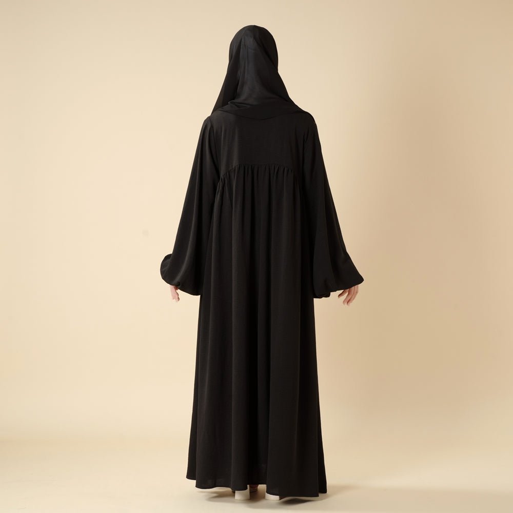 Mariam's Collection Relaxed Fit Lantern Sleeves Crepe Abaya (MA190) — side view